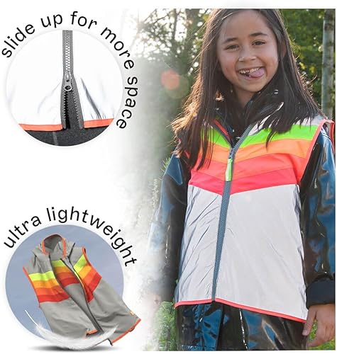 Miniatura 4 de Chaleco de seguridad para niños de 7 a 9 años, chaleco reflectante de flujo oscuro, chaleco de seguridad arcoíris para seguridad infantil, chaleco