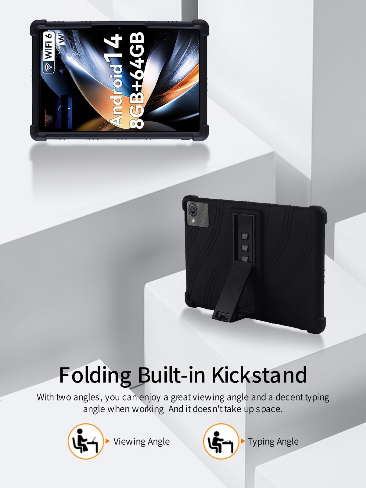 BOVUGAC - Funda para tablet HiGrace C10 de 10 pulgadas Android 14, silicona suave, soporte ajustable, a prueba de golpes, apto para niños, para HiGrace C10-1 de 10 pulgadas (color negro)