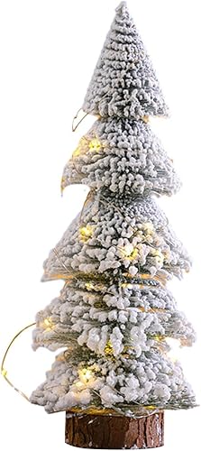 Miniatura 6 de Árbol de Navidad de escritorio con luces artificial Mini árbol nevado nevado árbol de Navidad para decoración de escritorio de oficina de Navidad,