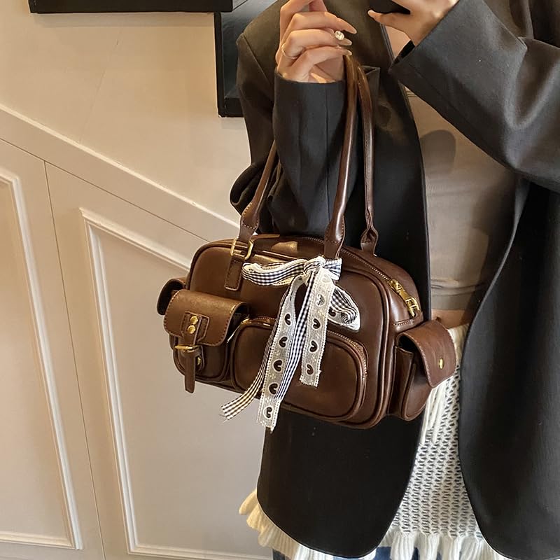 Y2K Shoulder Bag PU Leather Top Handle Bag Multiple Pockets Underarm Purse Crossbody Bag for Women2