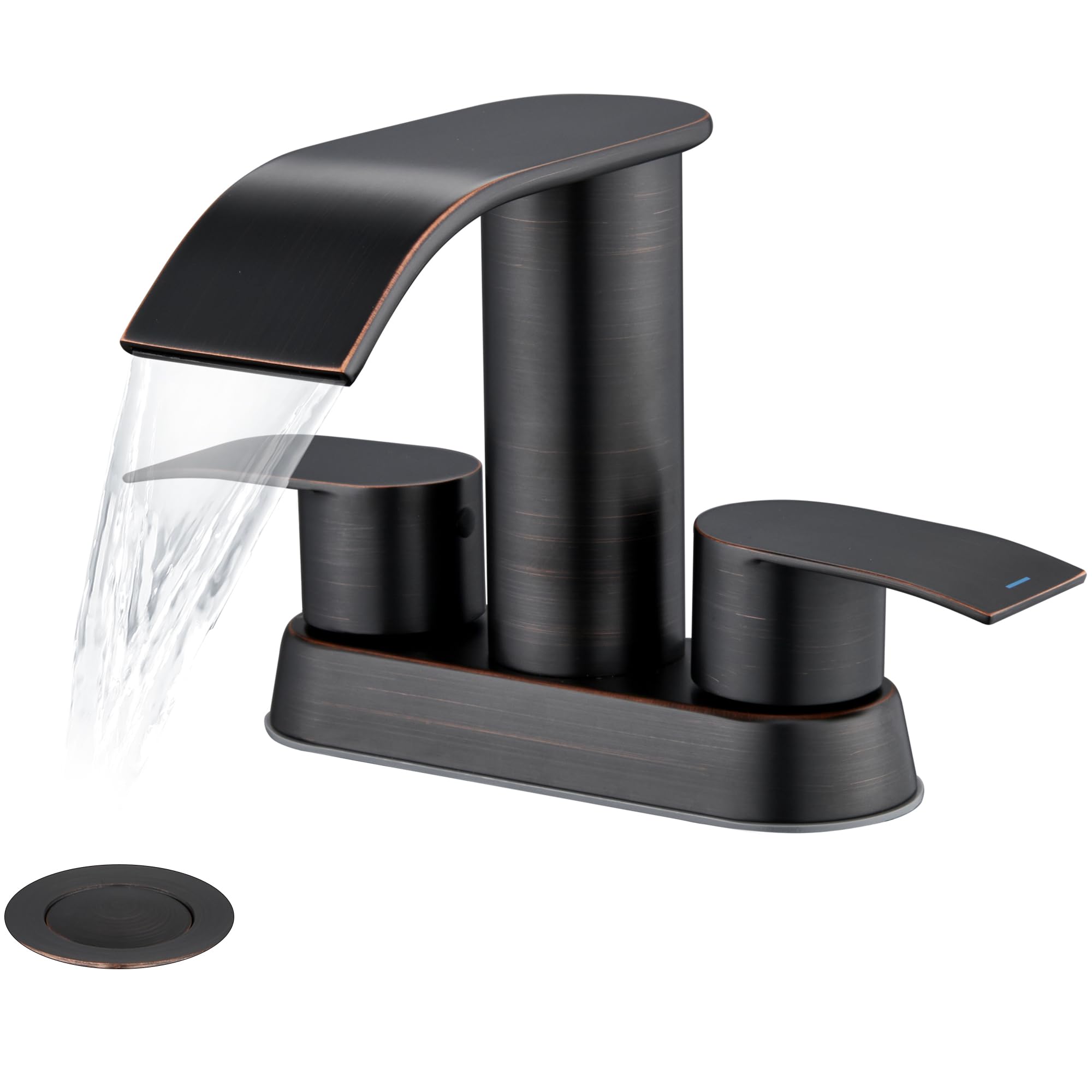 Vessel Sink Waterfall Bathroom Sink Faucet Oil Rubbed Bronze, Two Handles Bathroom Faucet with Metal Pop up Sink Drain Stopper, Two or 3 Holes Bathroom Basin Lavatory Mixer Tap