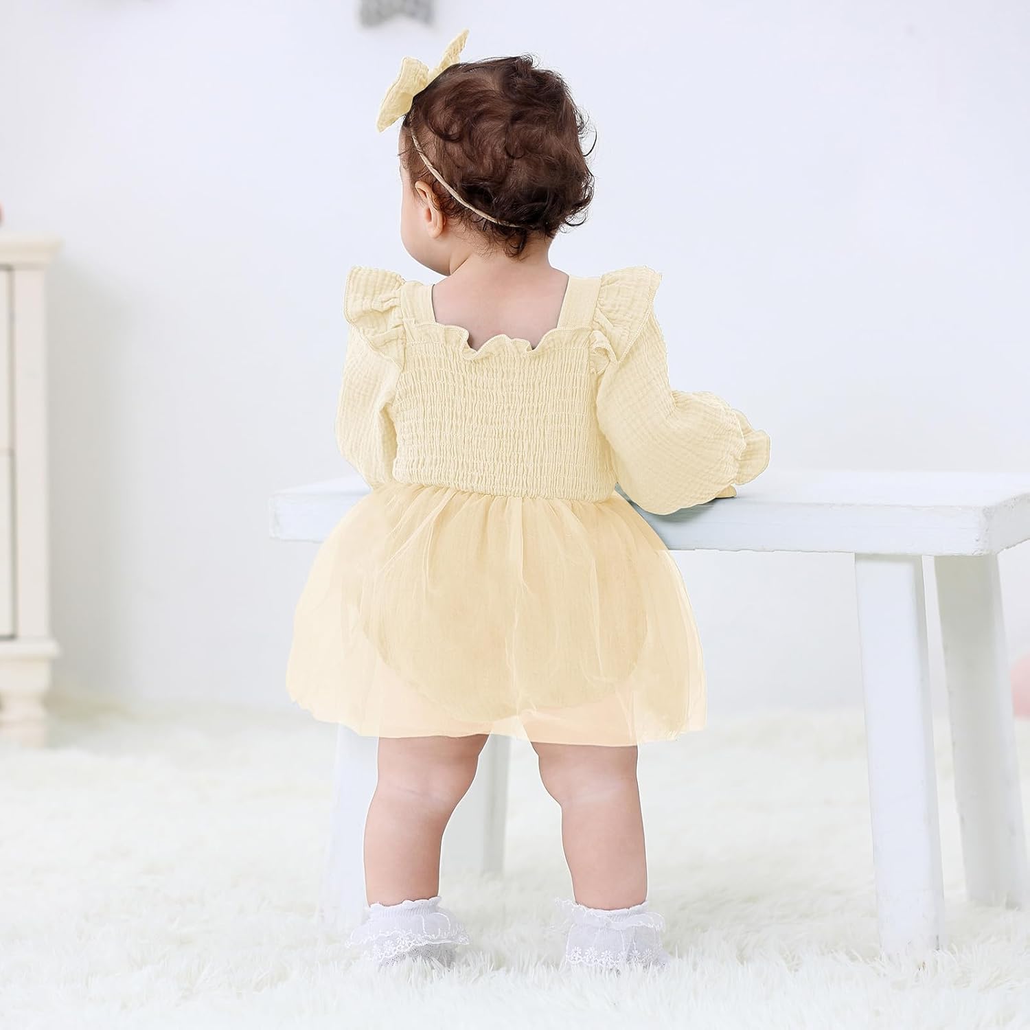 Baby Girl 1st Birthday Clothes One Year Old Tulle Romper Long Sleeve Bodysuit Cake Smash Outfits - Image 4