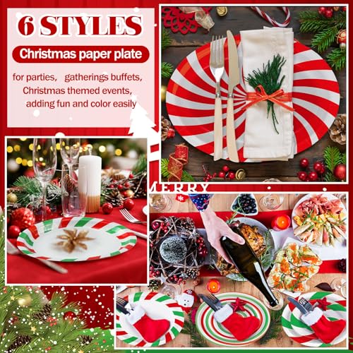 Image of Fourluoo 96 Pcs Christmas Paper Plates Disposable 9 Inch Red White and Green Candy Dessert Cake Dinner Plates Bulk for Xmas Holiday Party Favor Supplies