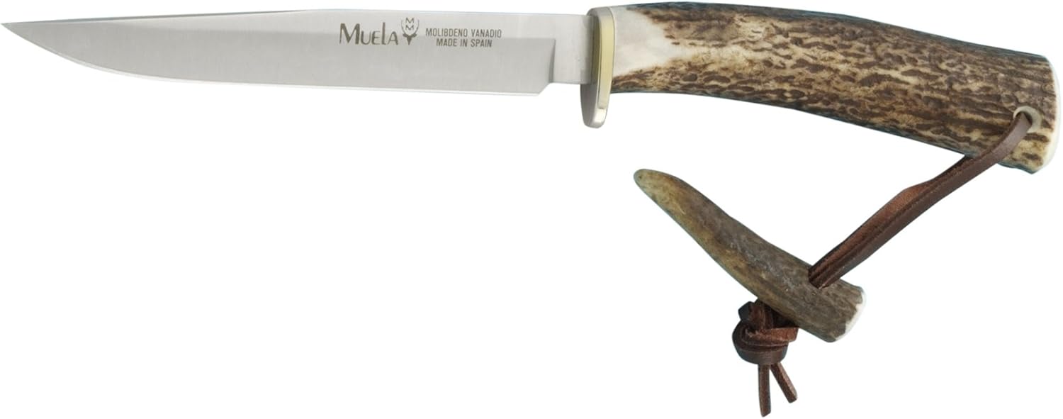 MUELA GRED-14 Genuine Red Stag Antler Handle Hunting Knife with Leather Sheath