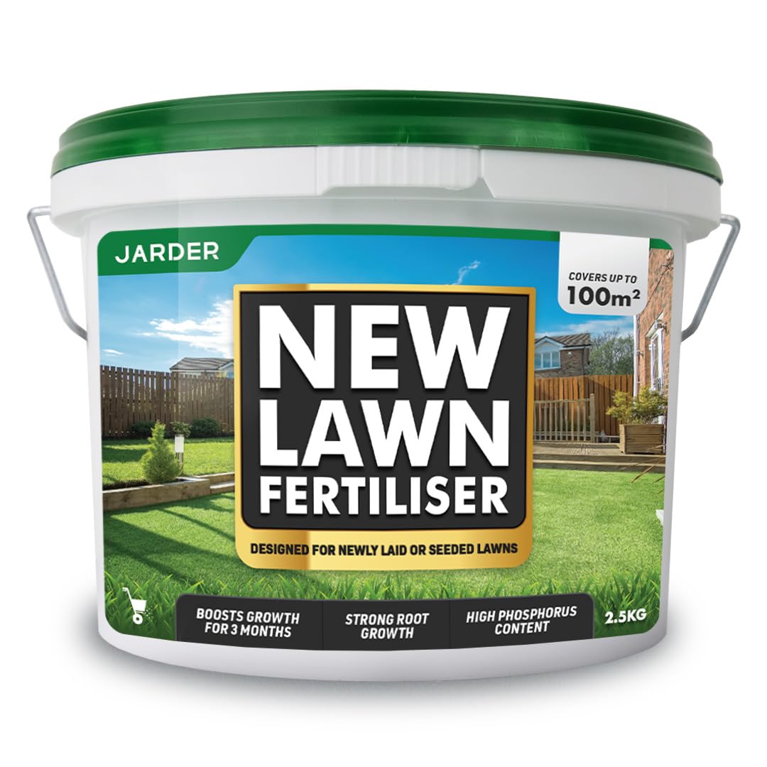 Jarder New Lawn Feed Fertiliser 2.5KG - Designed for New or Recently Seeded Lawns - Boosts Grass Growth, Colour and Strength - Covers 100m2