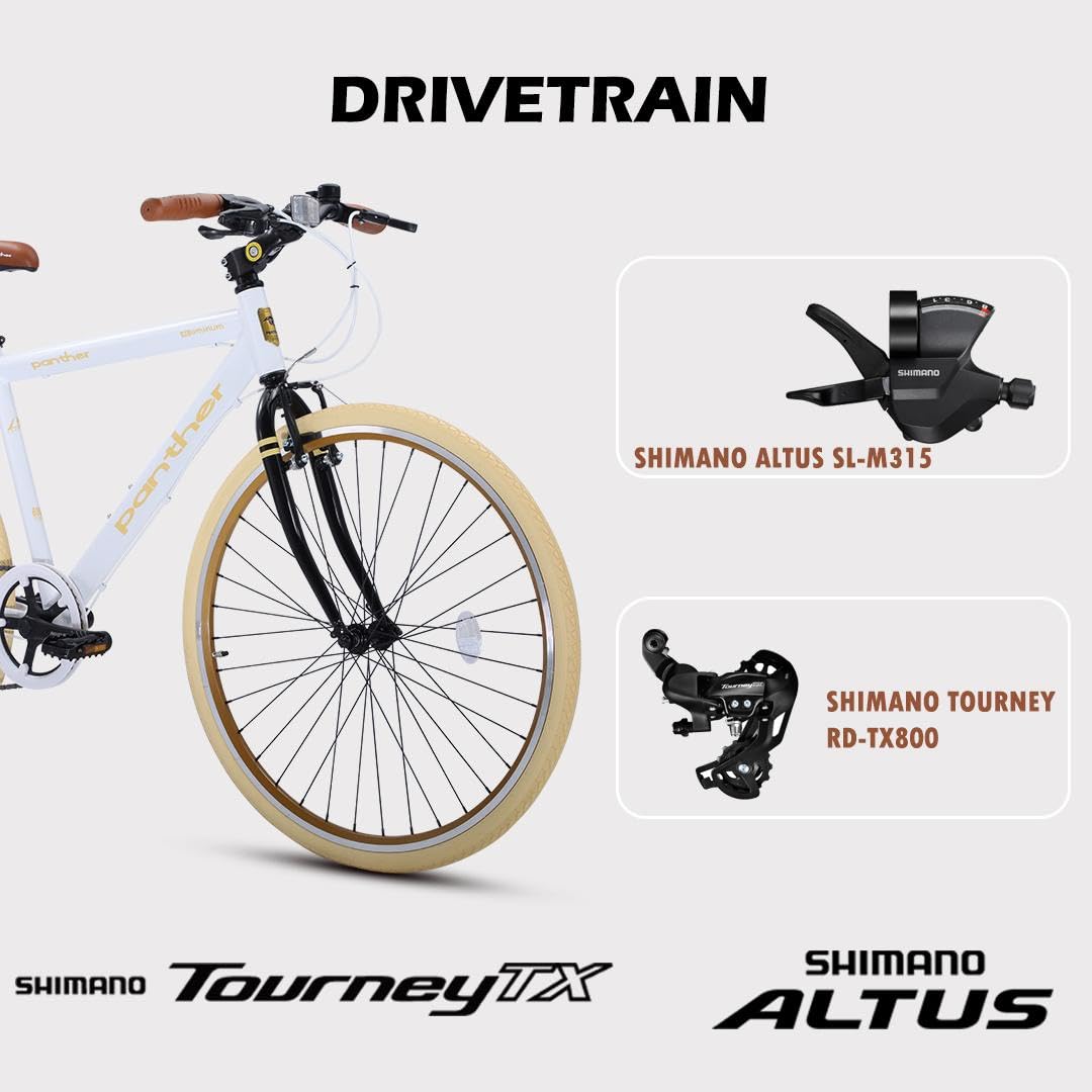PANTHER ATHENA Hybrid Bicycle 26-inch Cross Comfort City bike, lightweight aluminum frame 8-speed Tektro V-brakes Wheel quick release adjustable stem unisex (Dream Blue) Sporting Goods