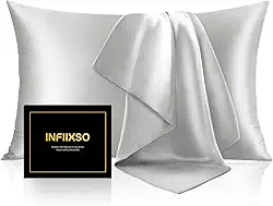 INFIIXSO Fronha de seda amoreira para cabelo e pele, fronhas de seda tamanho padrão com zíper oculto 50 x 66 cm, fronhas refrescantes ultra suaves e macias para pessoas com sono quente (cinza claro, 1