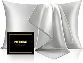 INFIIXSO Fronha de seda amoreira para cabelo e pele, fronhas de seda tamanho padrão com zíper oculto 50 x 66 cm, fronhas refrescantes ultra suaves e macias para pessoas com sono quente (cinza claro, 1