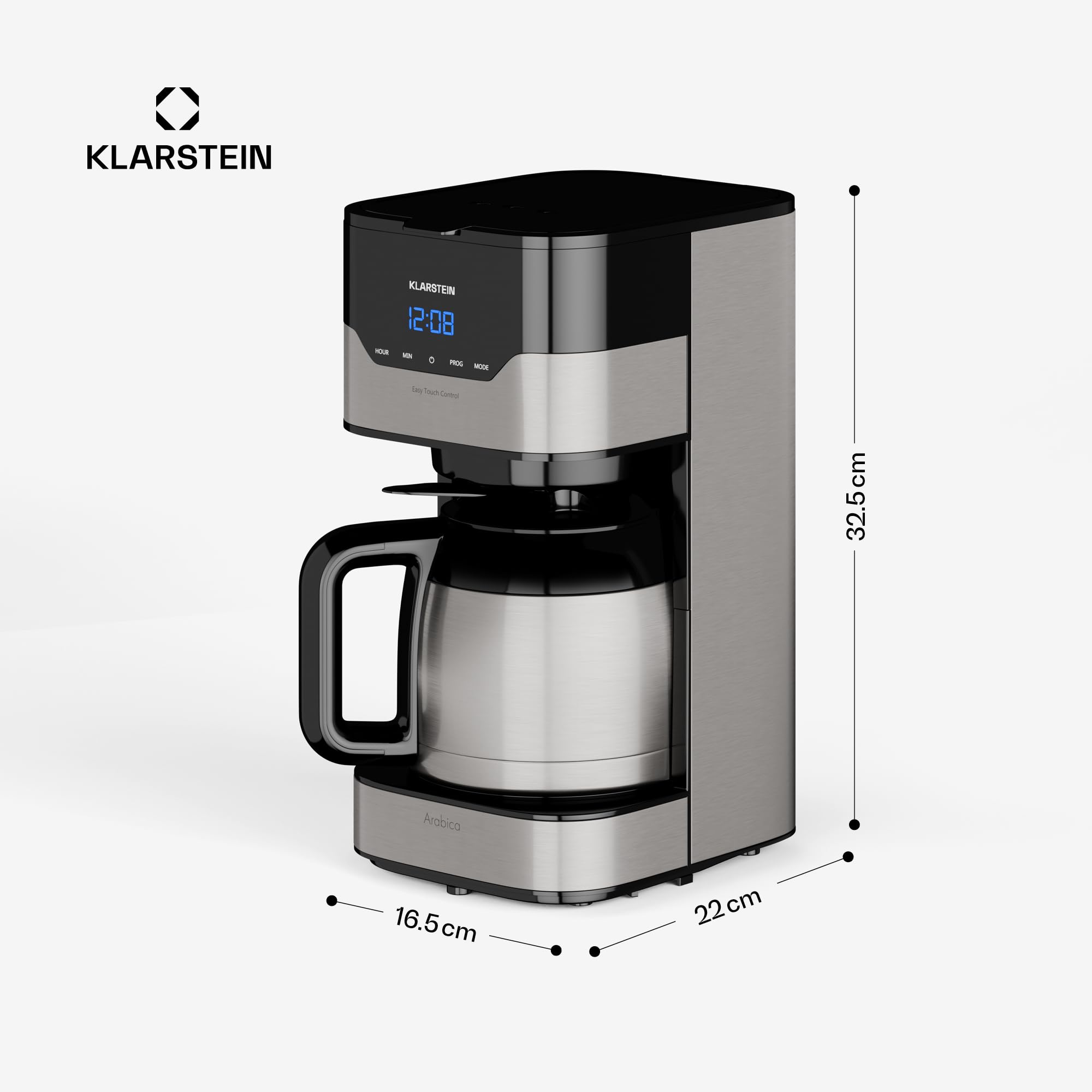 Klarstein 1.2L Petite Cafetière Electrique 800W - Acier Inoxydable Espresso & Café Filtre Machine - Barista Qualité pour Café Chaud et Glacé