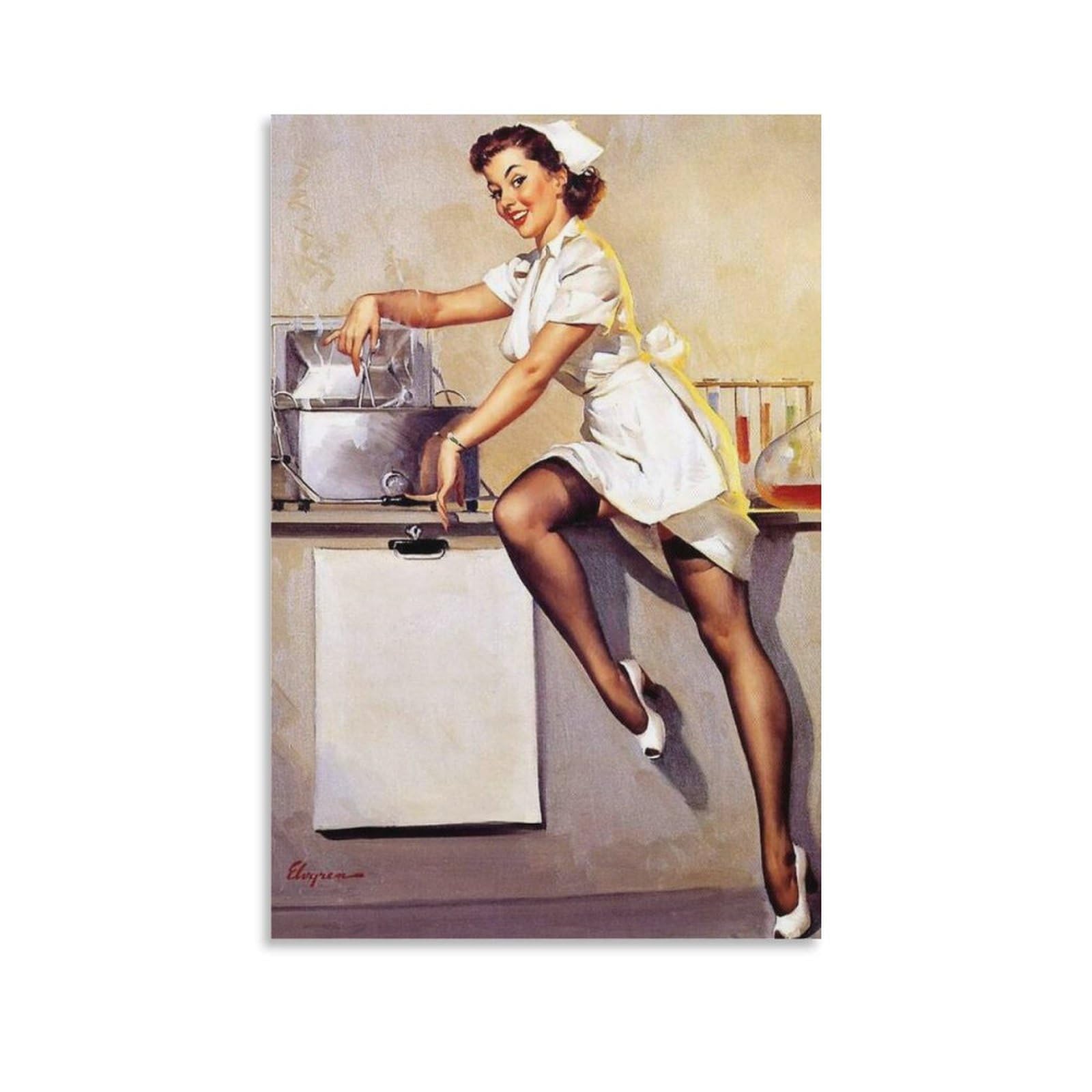 Naughty Nurse Pinup Girl by Gil Elvgren Wall Art Prints Poster Wall Art Picture Painting Poster Canvas Print Posters Artworks Room Decor 16x24inch(40x60cm)