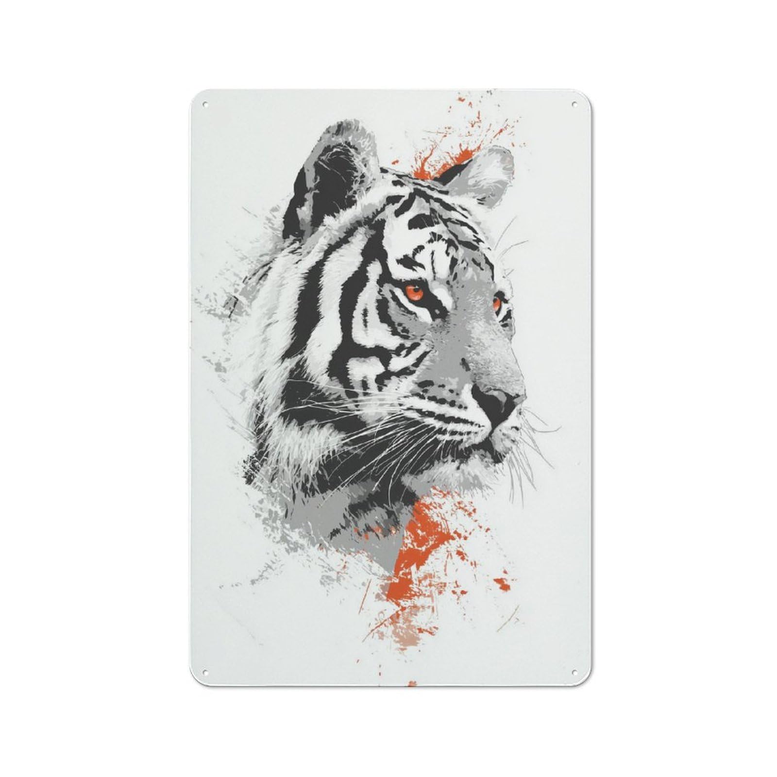 Junmoney Majestic Tiger Portrait In Monochrome Style Metal Wall Sign 30X20cm, Retro Decor For Pub Or Café, For Vintage Wall Decor Fans, For Garage And Workshop Walls