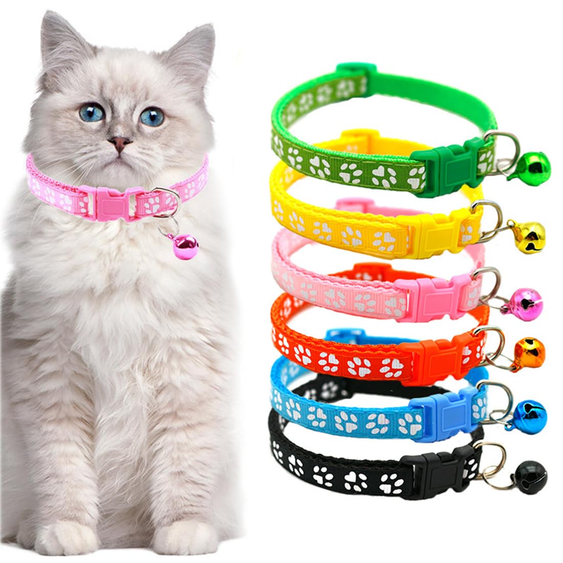 Collar Personalizado para Gatos con Campana y Hebilla de liberación rápida. Cómodo y Ajustable, Incluye 6 Piezas Reflectantes para una Mayor Visibilidad de tu Mascota.