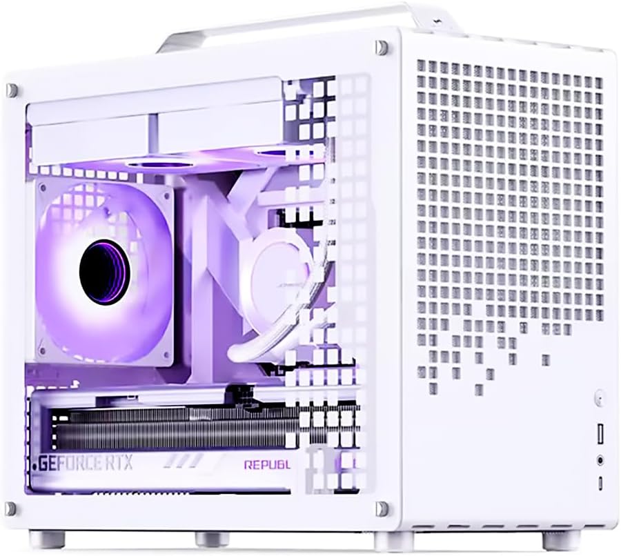 Z20 Portable Computer Case, Micro-ATX Mini-ITX Tower Unique Pc Case, with Detachable Carrying Handle, Support SFX/ATX Power Supply, High-Performance Hardware Compatible Desktop PC Case,White