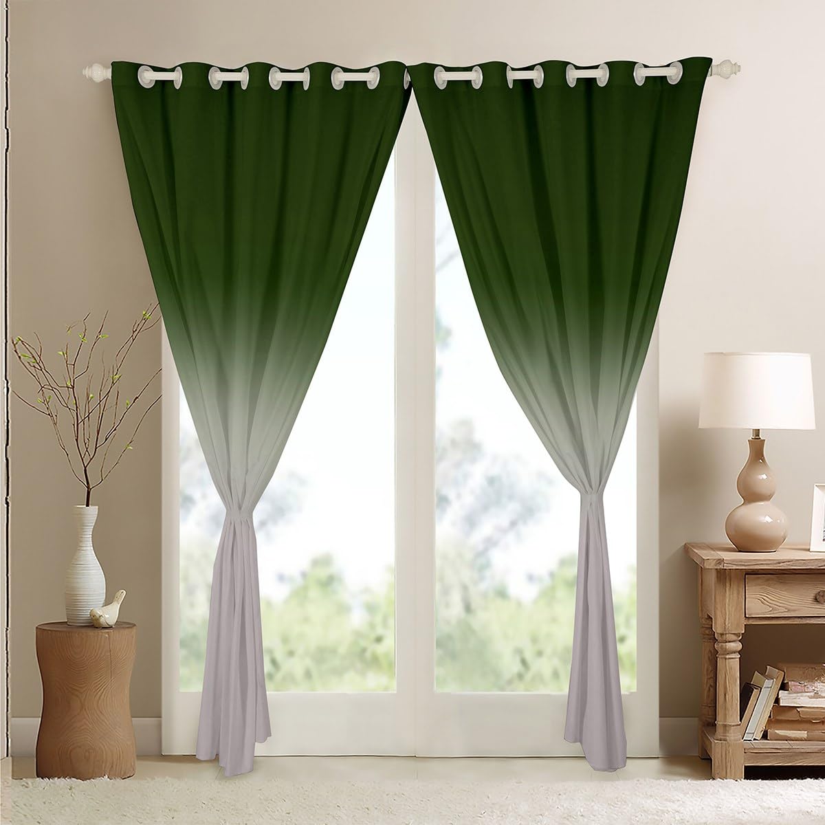 Homemissing Green Darkening Drapes Kids Ombre Grey Curtains for Bedroom Living Room Gradient Style 30%-50% Blackout Curtains for Women Men Lightweight Abstract Window Treatments W66*L90 - Image 4