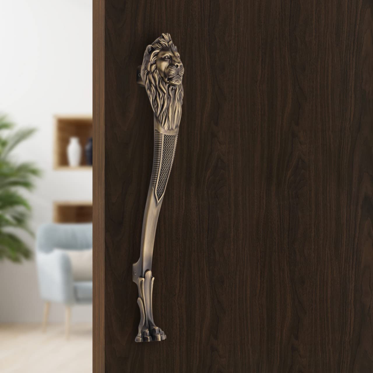 indeed Royal Lion Shape Main Door Handle Brass Antic Finish Pull Handle, Sinh Handle, Handle for Glass Door Brass Door Knocker(Size - 12 inch) (Made in India) (Brass) (B09R1LVHV7) Amazon Price History, Amazon Price Tracker