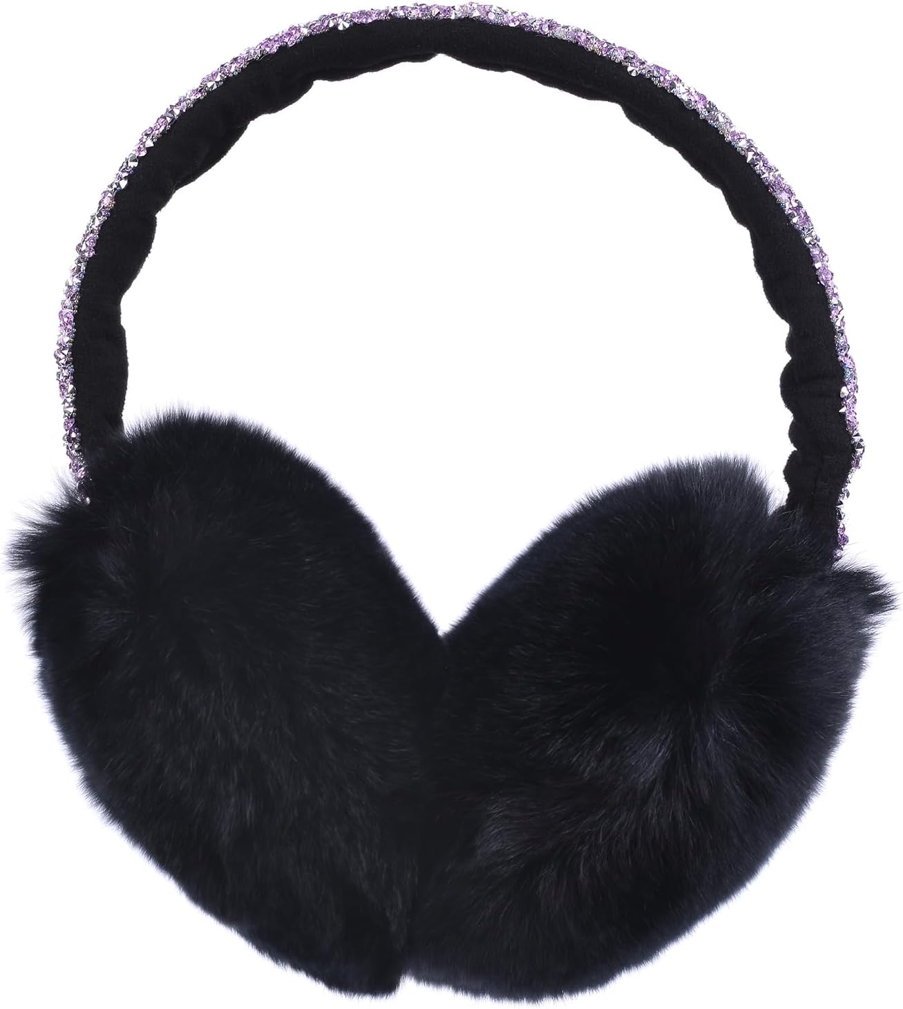 Harssidanzar Womens Rabbit Fur Rhinestone Earmuffs, Adjustable HL306US - Image 3