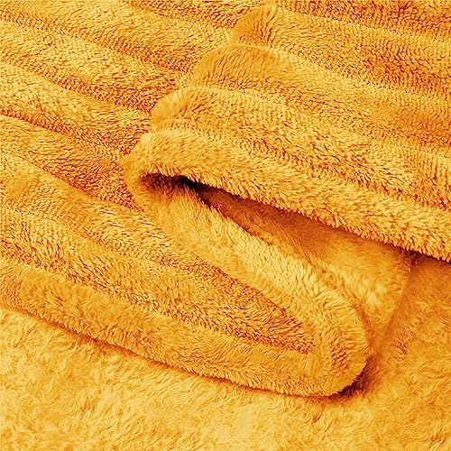 Image of BEDELITE Fleece Blanket Twin Size - 3D Ribbed Jacquard Soft and Warm Decorative Fuzzy Blankets - Cozy, Fluffy, Plush Lightweight Throw Blankets for Couch, Bed, Sofa(Mustard Yellow, 60x80 inches)