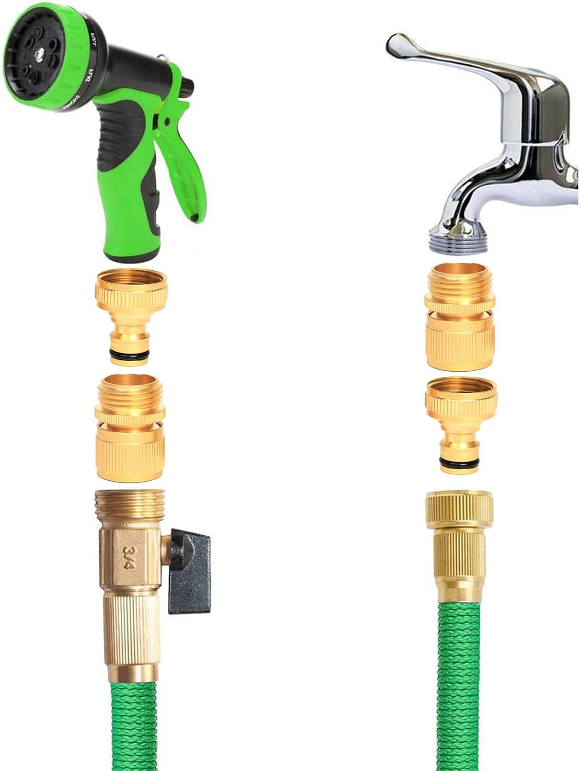 Garden Hose Quick Connect Solid Brass Quick Connector Garden Hose Fitting Water Hose Connectors 3/4 inch GHT (2SETS)