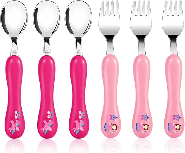 Lehoo Castle Toddler Cutlery, 6pcs Stainless Steel Unicorn Toddler Fork and Spoon Set, Children's Kids Cutlery Flatware, Incudes 3 x Spoons, 3 x Forks (No Knives)