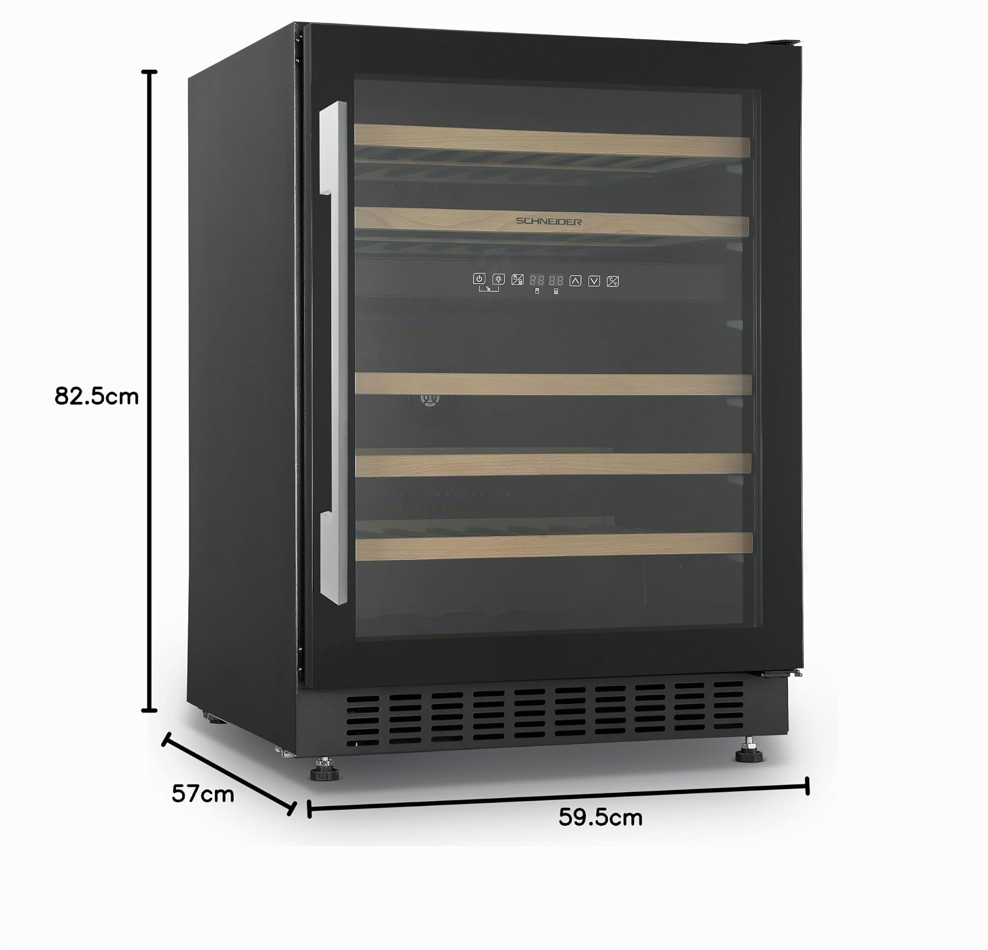 Schneider SCCVEF6246, Cave à vin encastrable, 46 bouteilles, 5 clayettes coulissantes, Froid brassé, 2 zones de températures, Mise en température, Porte traitée anti-UV