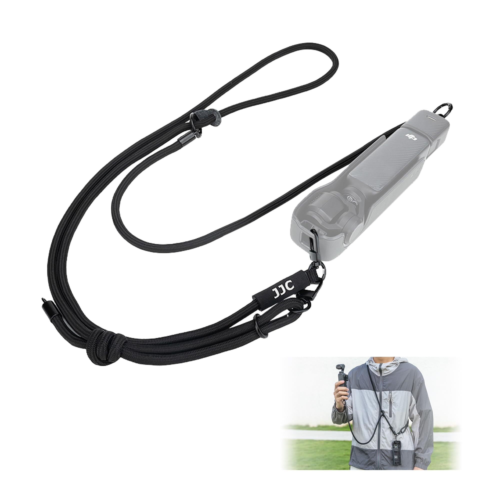 [JJC] DJI Osmo Pocket 3 対応 ネックレスストラップ 多機能掛けロープ 85-175cm 長さ調整可能 スマホ用 落下防止 安全ロープ&1/4"-20ネジ&スマホマウントプレート付き 手を解放し 工具不要取り付け 頑丈 耐久性 快適 ブラック