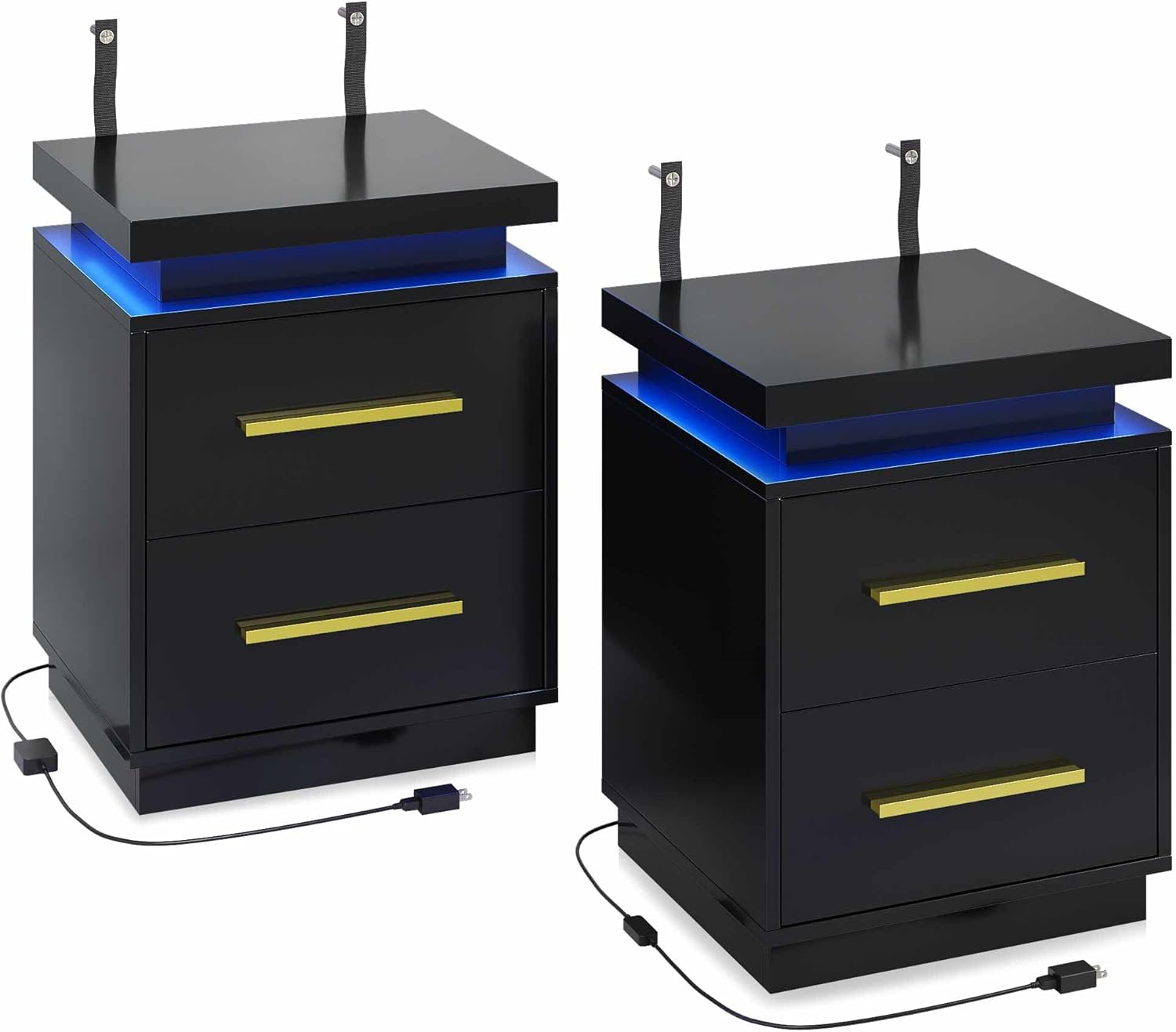 BELLEZE Nightstands Set of 2, LED Night Stand with Drawers