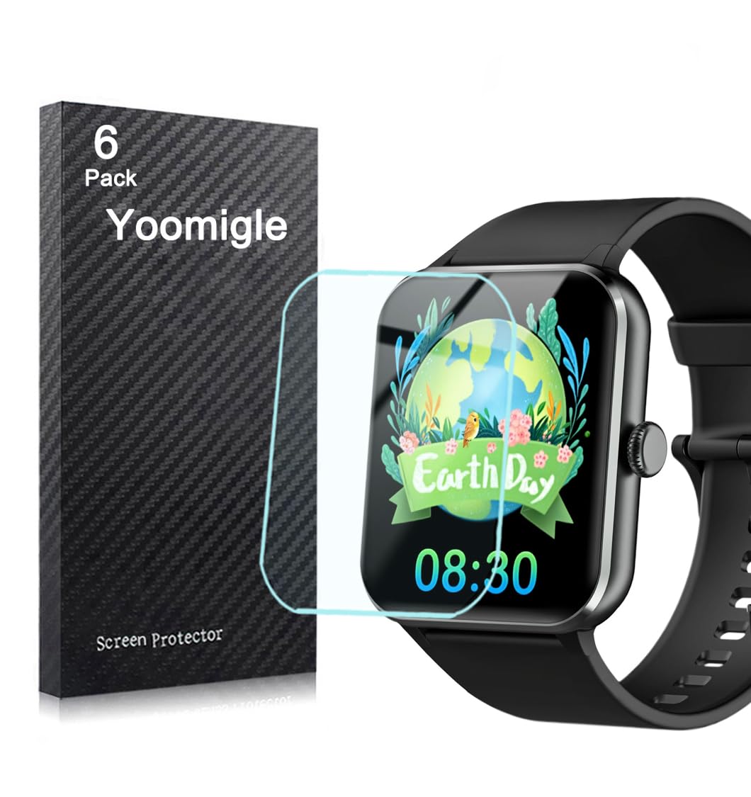 Yoomigle 6 Pack Compatible with Baolubao R50 1.85'' Smart Watch Screen Protector Film Compatible for IOWODO R50 1.85 Inch Smartwatch Screen Protectors Foils Cover Crystal Clear HD Anti-Scratch