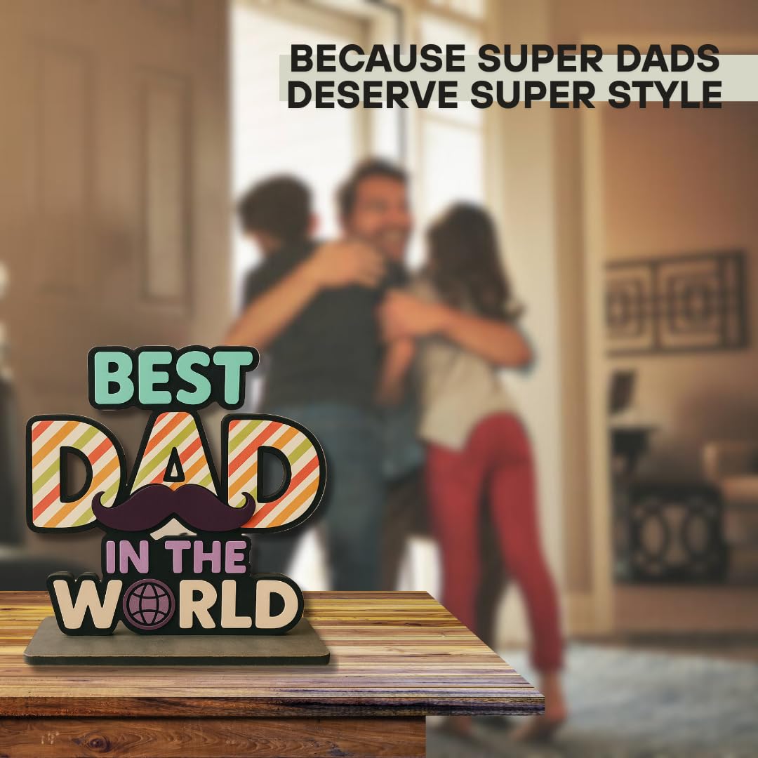Giftoday Best Dad in the World Wooden Tabletop Trophy Gift for Father's Day, Dad | Father's Day | Father's Day Gift | (Multicolor 6 x 6 Inches) 4