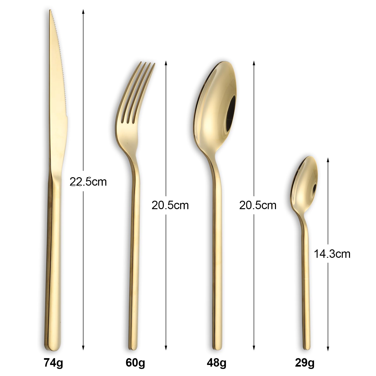 24 piezas de cubiertos para 6 personas, juego de vajilla de acero inoxidable, juventud pulida, juventud con cuchillos, tenedores y cucharas (Oro)