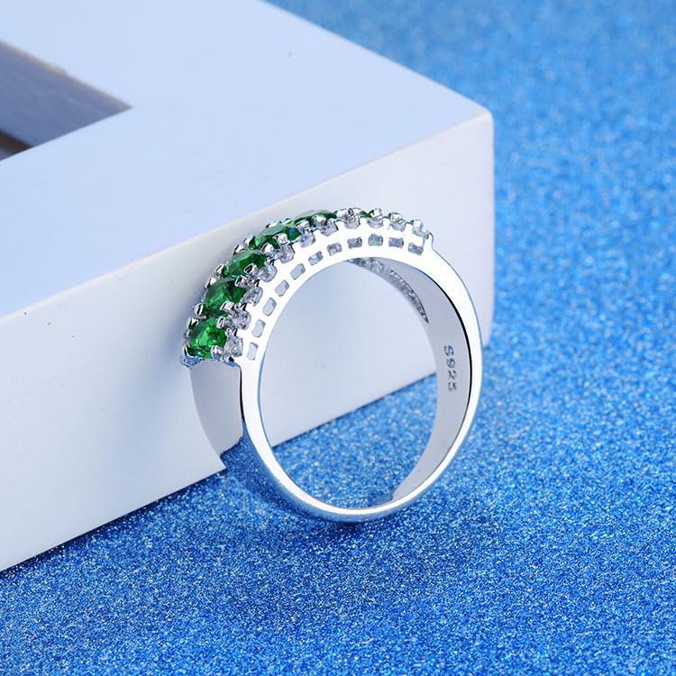 Silver Plated 7-Stones Oval Cut Created Blue Sapphire Cubic Zirconia Filled Engagement Wedding Proposal Promise Band Gorgeous Ring for Women Ladies Eternal Love Jewelry4