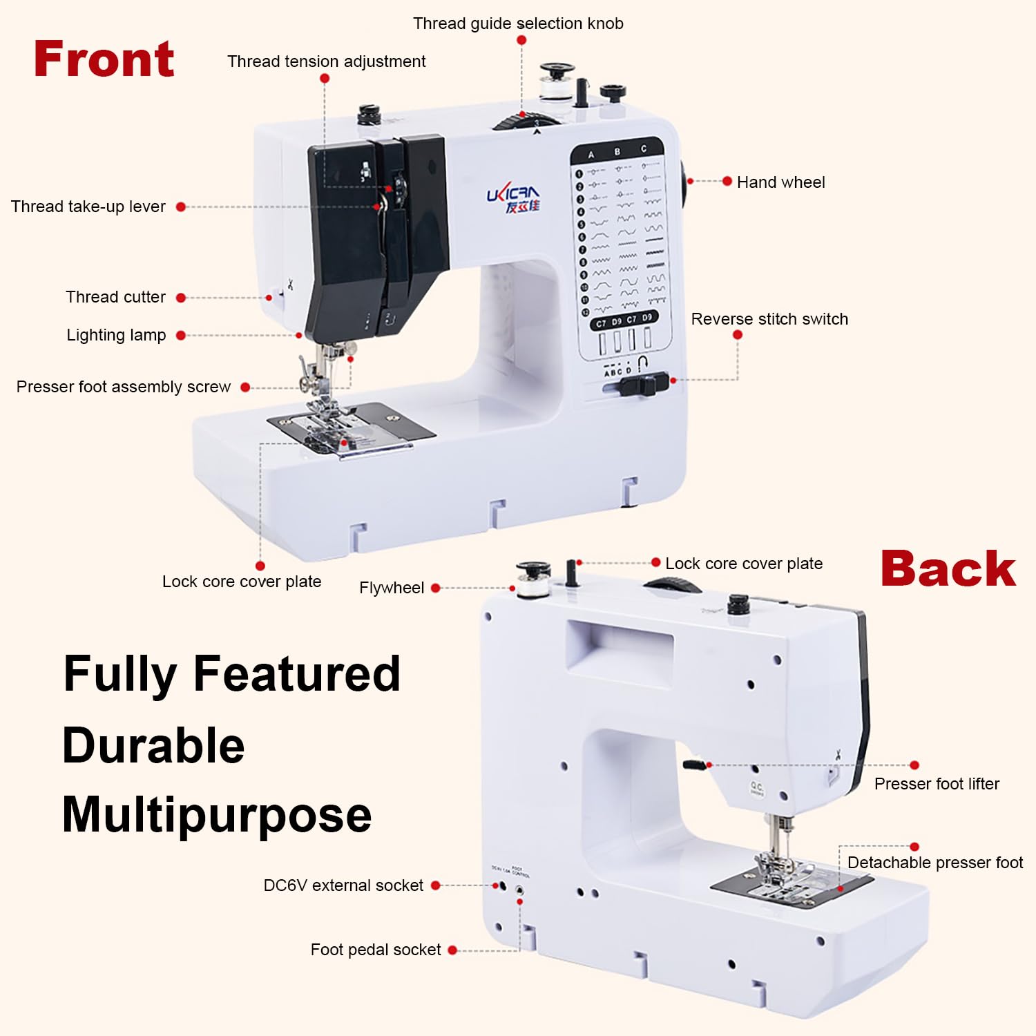 Machine a Coudre Debutant，Machine a Broder，Portable Automatique avec 38 Points Intégrés pour Débutants et Professionnels，avec Table D'extension pour les Débutants et Les Amateurs de Bricolage