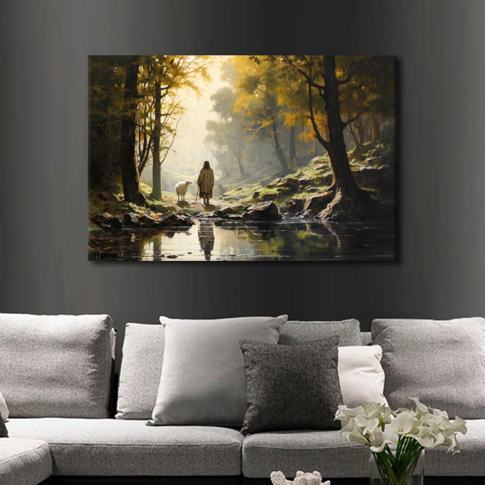TISHIRON Christian Pictures for Living Room Wall Decoration Lost Lamb Decor Christian Poster 1 Panel Religious Canvas Paintings Wall Art Framed Wall Art Modern Home Decor Arts & Crafts, 60x90cm