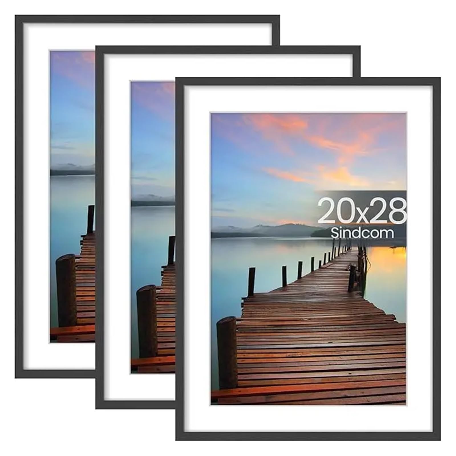 Picture Frames 18x24 Poster Frame 3 Pack Picture Frames with Detachable Mat for 16x20 Prints Horizontal and Vertical Hanging Hooks(20x28 Charcoal Gray)