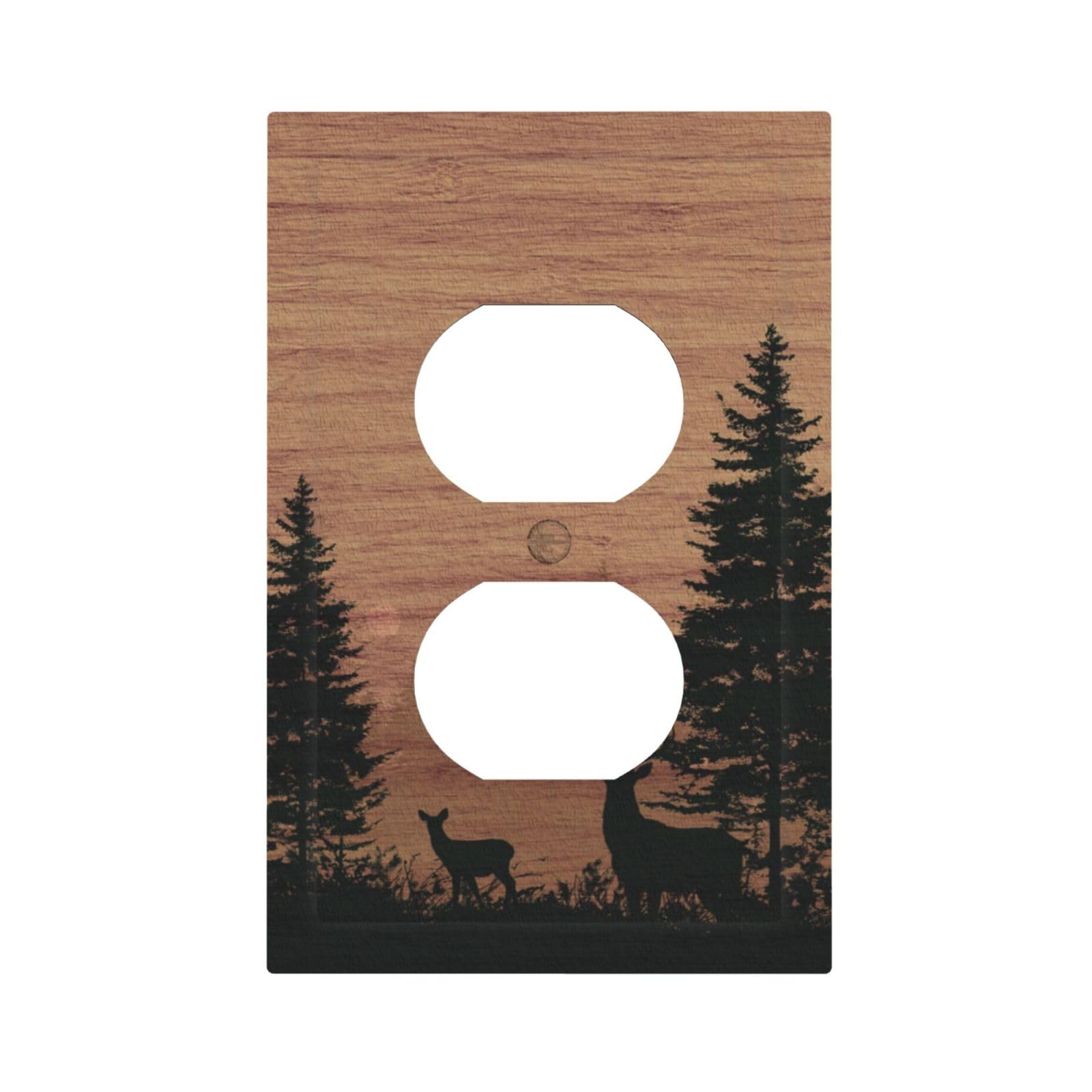 Dwbguo Deer Forest Decorative Outlet Covers Rustic Wood Grain Forest Deer 1 Gang Duplex Light Switch Cover Plate Unique Wall Plates For Electrical Outlets Switch Plate Covers For Lodge Farmhouse Decor