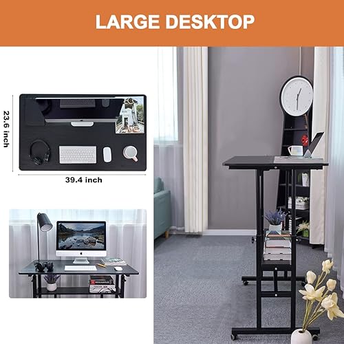 Miniatura 3 de AIZ Escritorio de pie móvil ajustable de doble capa para computadora, 39.4 x 23.6 pulgadas, rústico