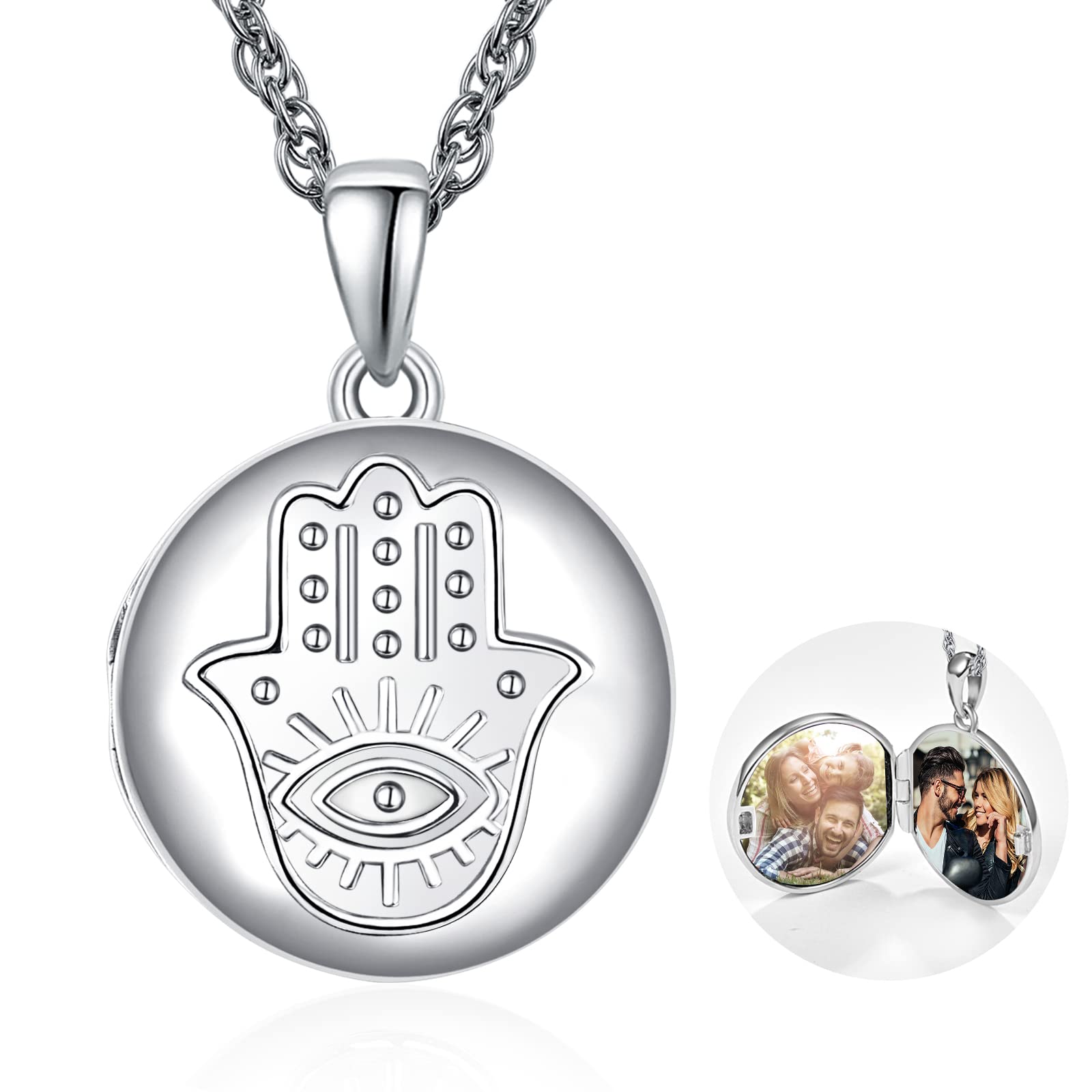 KINGWHYTE Collar de plata de ley 925 con medallón de Fátima para fotos, ideal como regalo para madre, hija, esposa, hija, esposa, hija, plata de ley 925, Plata esterlina