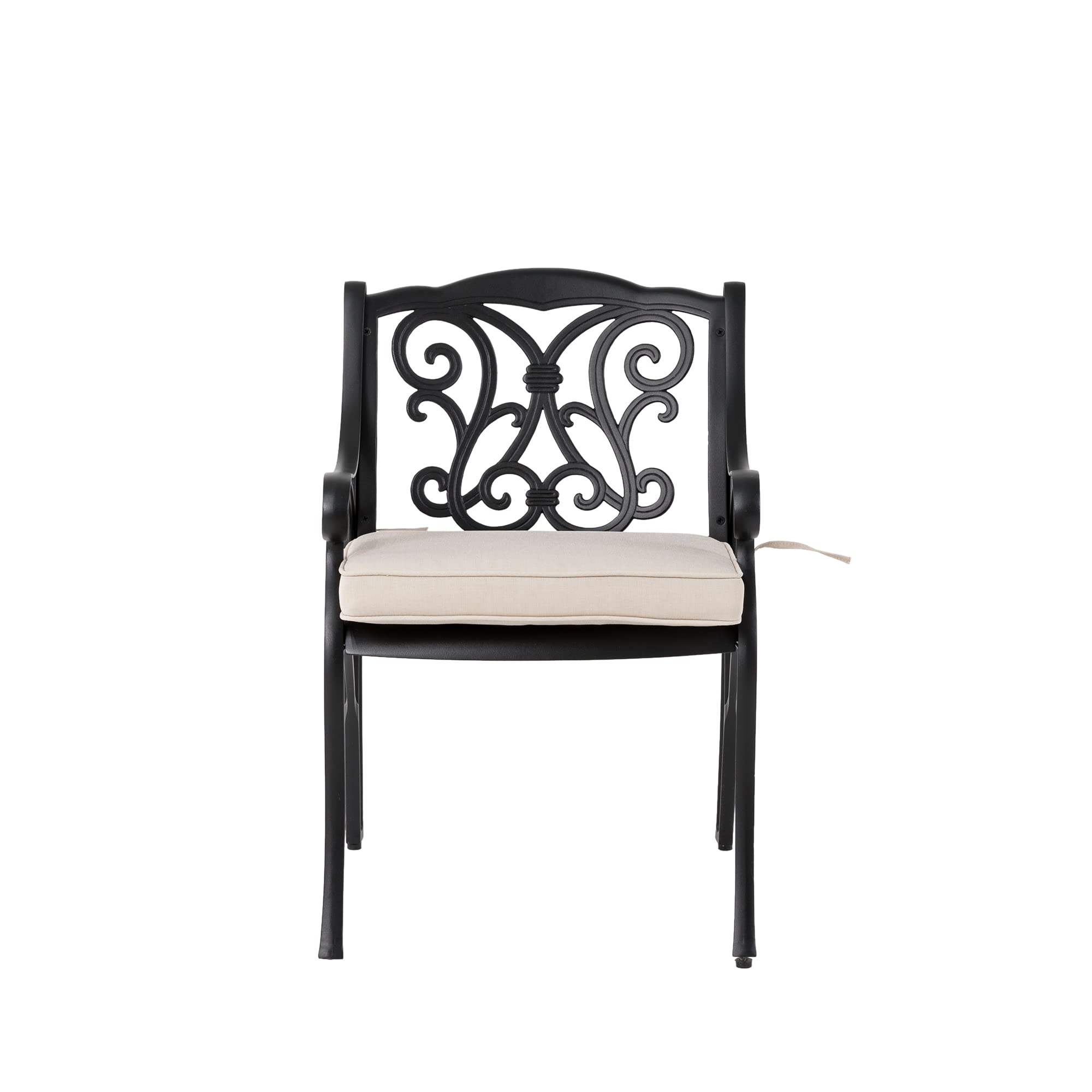 EPL1012 Outdoor Cast Aluminum Dining Chairs with Seat Cushion, 2-Pcs Set, Beige