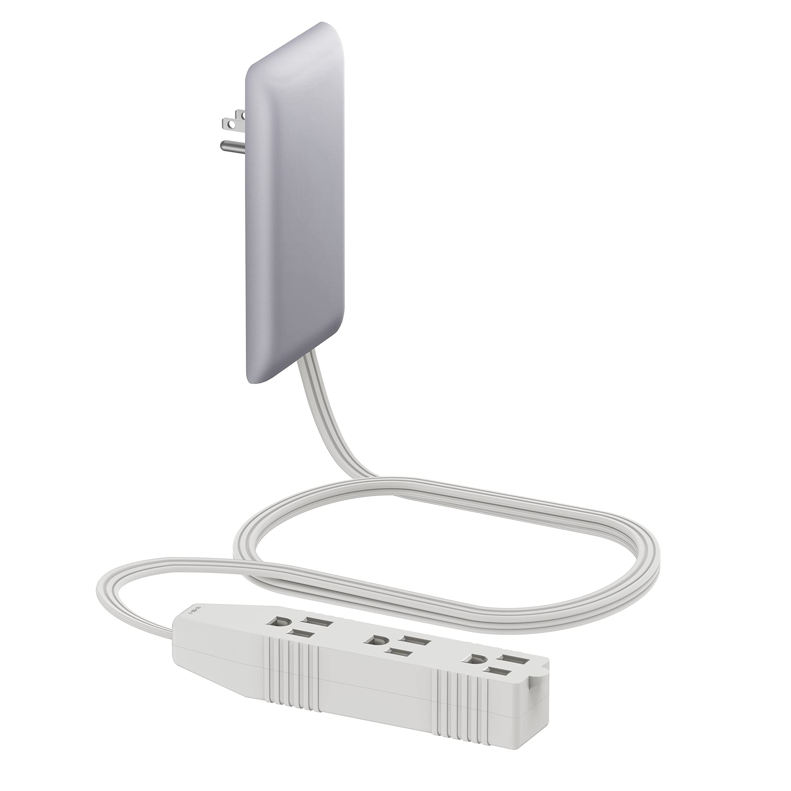 LIDER Flat-Face Outlet Extender with 3 Receptacles, Ultra-Thin Wall Plate Plug with Cord Extender and 3-Outlet Power Strip, 3ft Cord, LWE3-315-SV, SV