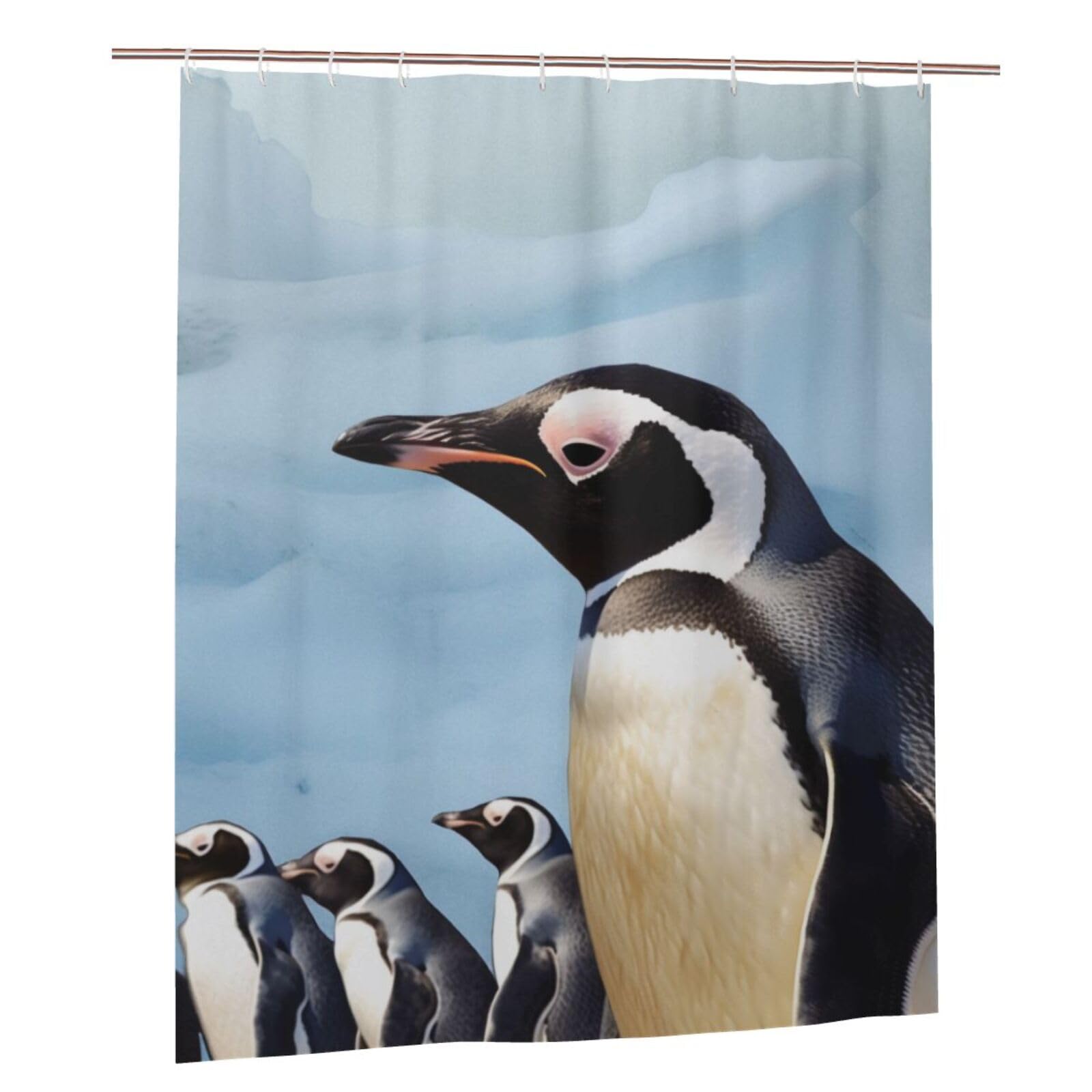 BWWHCCTI Penguin Print Printed Shower Curtain With 12 Plastic Hooks Opaque Quick Drying Waterproof Shower Curtains Sets For Bathroom 152x183 Cm