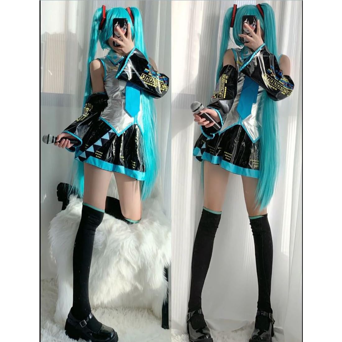 AKTOTO Anime Cosplay Costume Women Halloween Cosplay Full Set Of Uniforms with Wigs Ponytail Braid