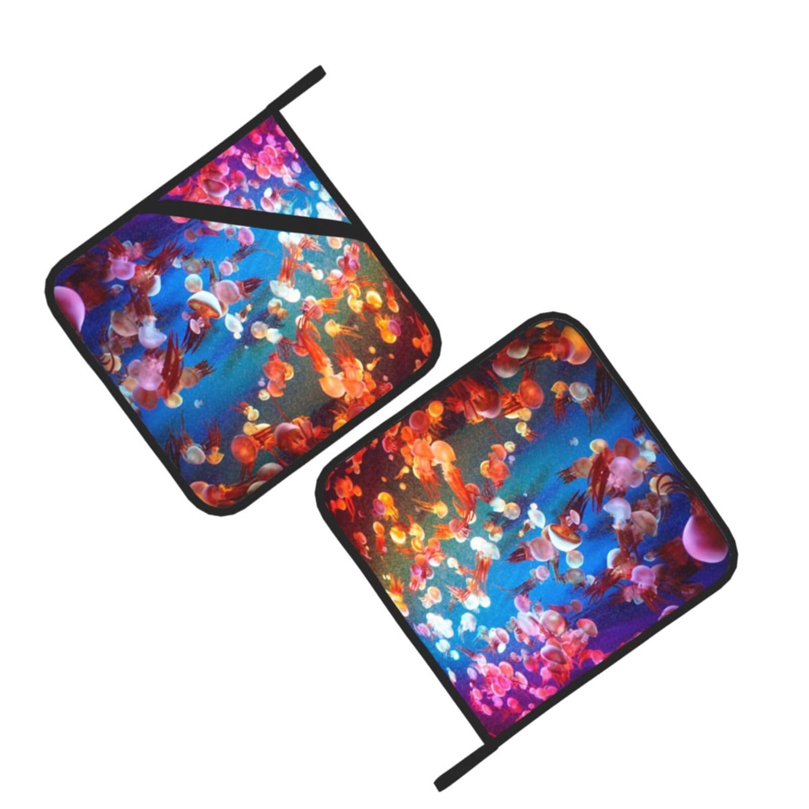 Sea Animals Jellyfish Printed Oven Pot Holders Set of 2 Pcs Heat Resistant Kitchen Microwave Potholders for Cooking Baking Grilling
