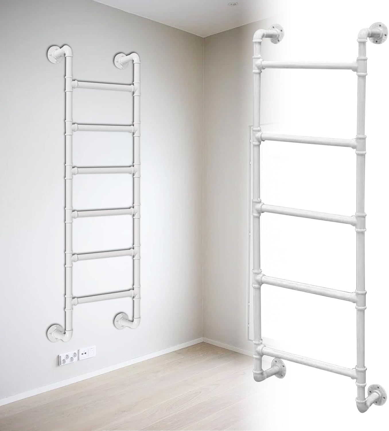 Step Ladder, High Bunk Bed Ladder, Iron Emergency Egress Ladder, Basement Egress Ladder, Climb Ladder for Home Kitchen Office, White Window Well Egress Ladder for Fire Escape(175cm/69in)