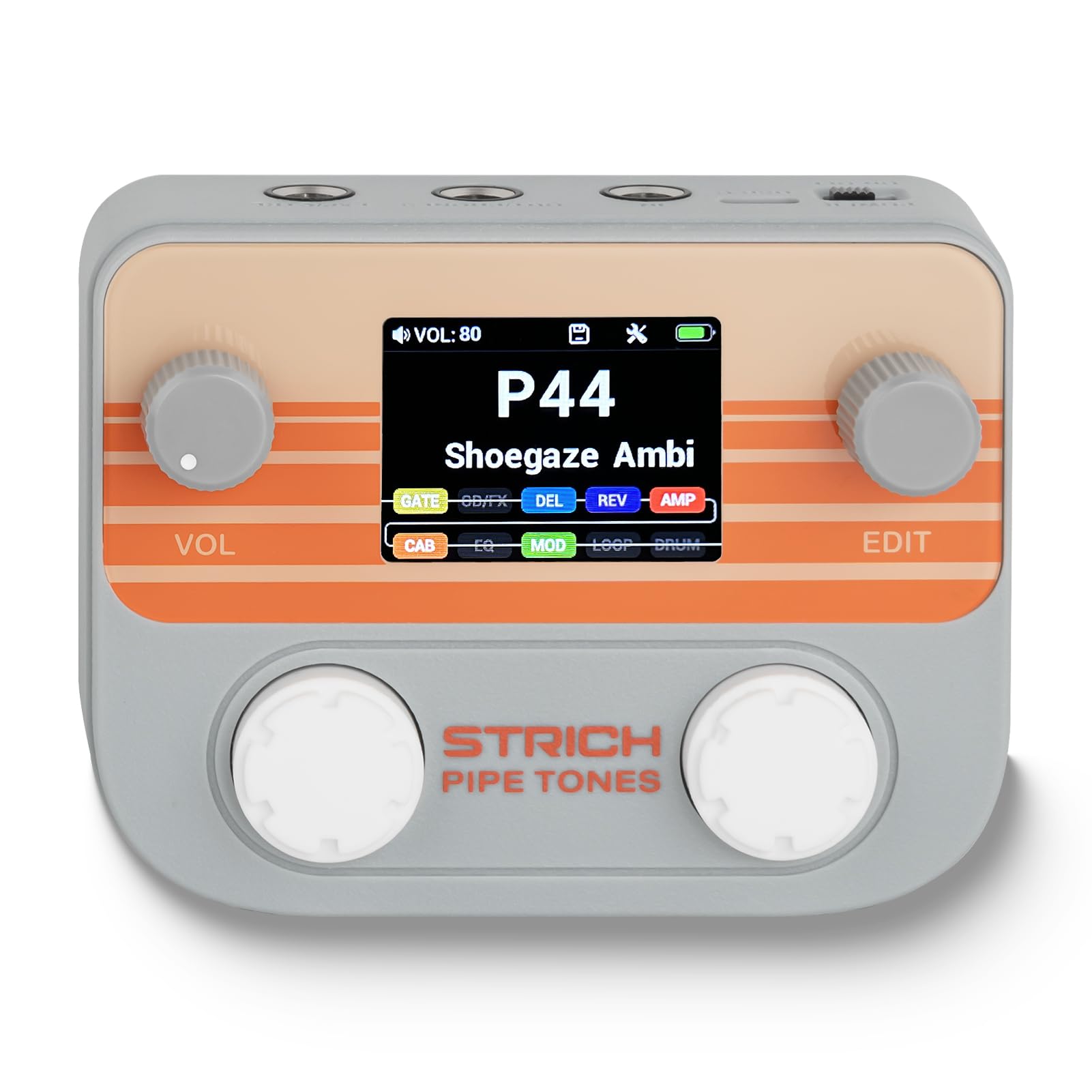 STRICH Pipe Tones Pocket Multi-Effekt Prozessor für Gitarre und Bass, 10 Effektmodule, 125 Effekte, 40s Looper, 100 Drum Patterns, USB Audio Interface, Wireless Control (Grau)