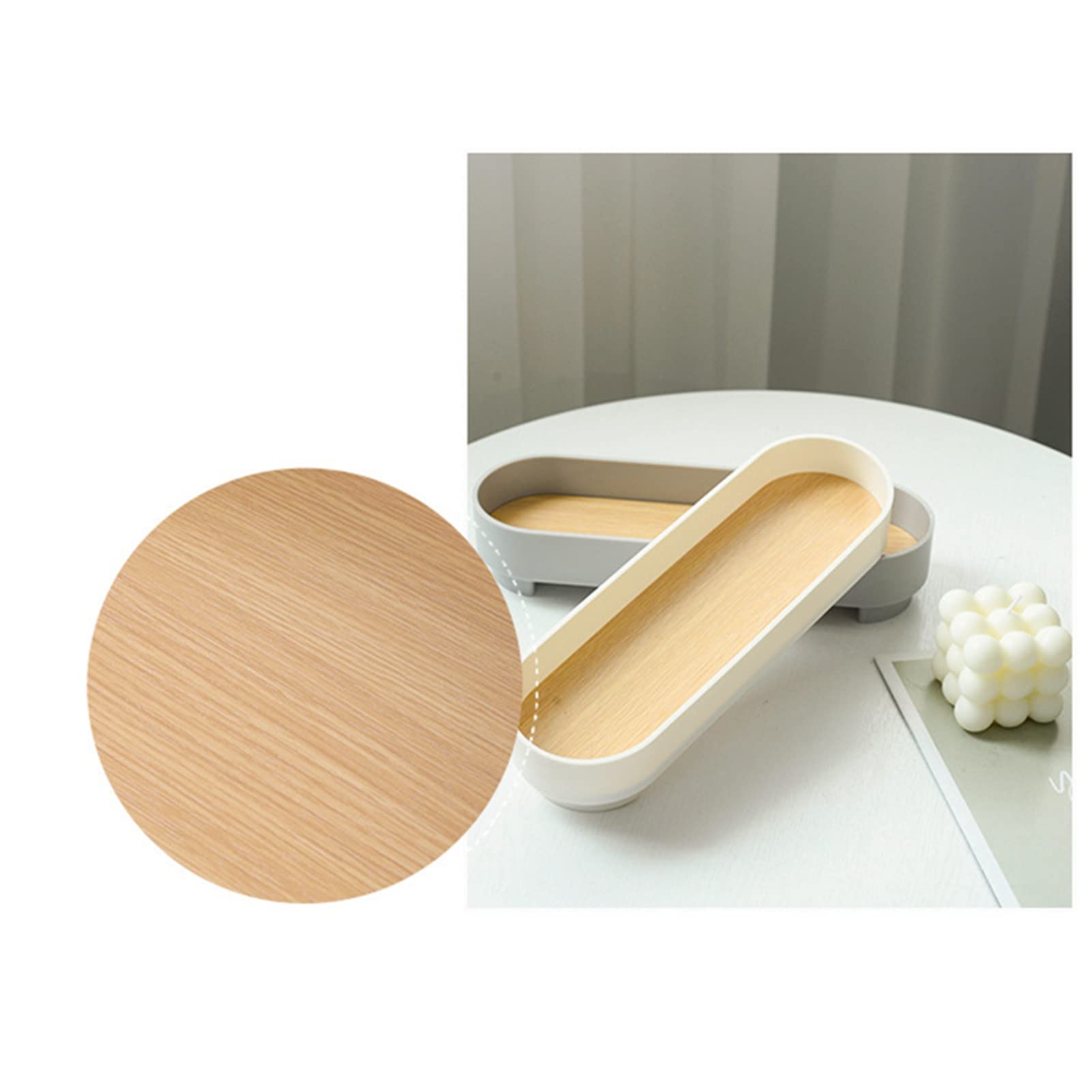 Sunicon Oval Tray,Narrow Tray Trays Decor Simple Fashionable Versatile Decorative Coffee Table Centerpieces for Living Room Home Organizer (White)