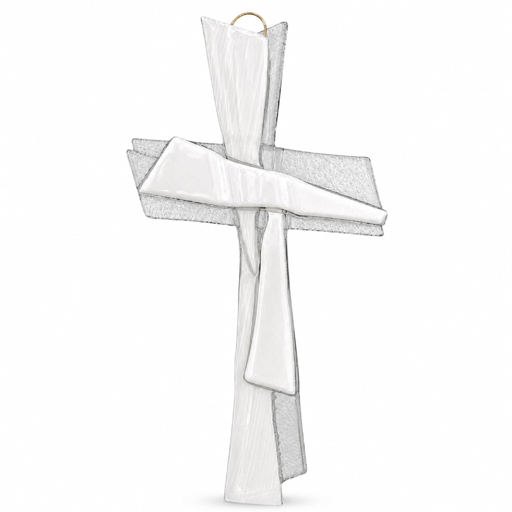 Lunexus Croix en verre blanc transparent 27 x 12 cm Cadeau de baptême communion confirmation Croix murale blanche faite à la main Allemagne certificat bénédiction