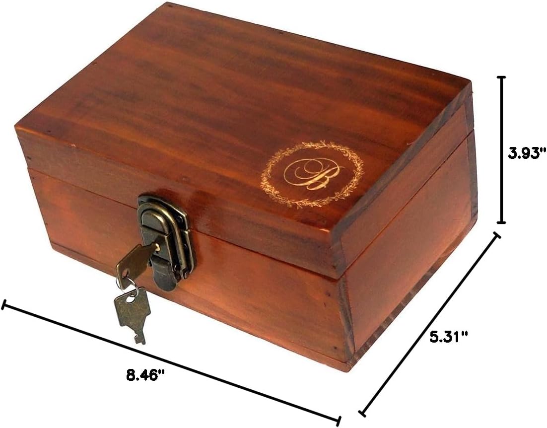 Awerise Personalized Wooden Keepsake Box w Lock Key, Custom Jewelry Box, Bridesmaid Box, Mother Girlfriend Gift