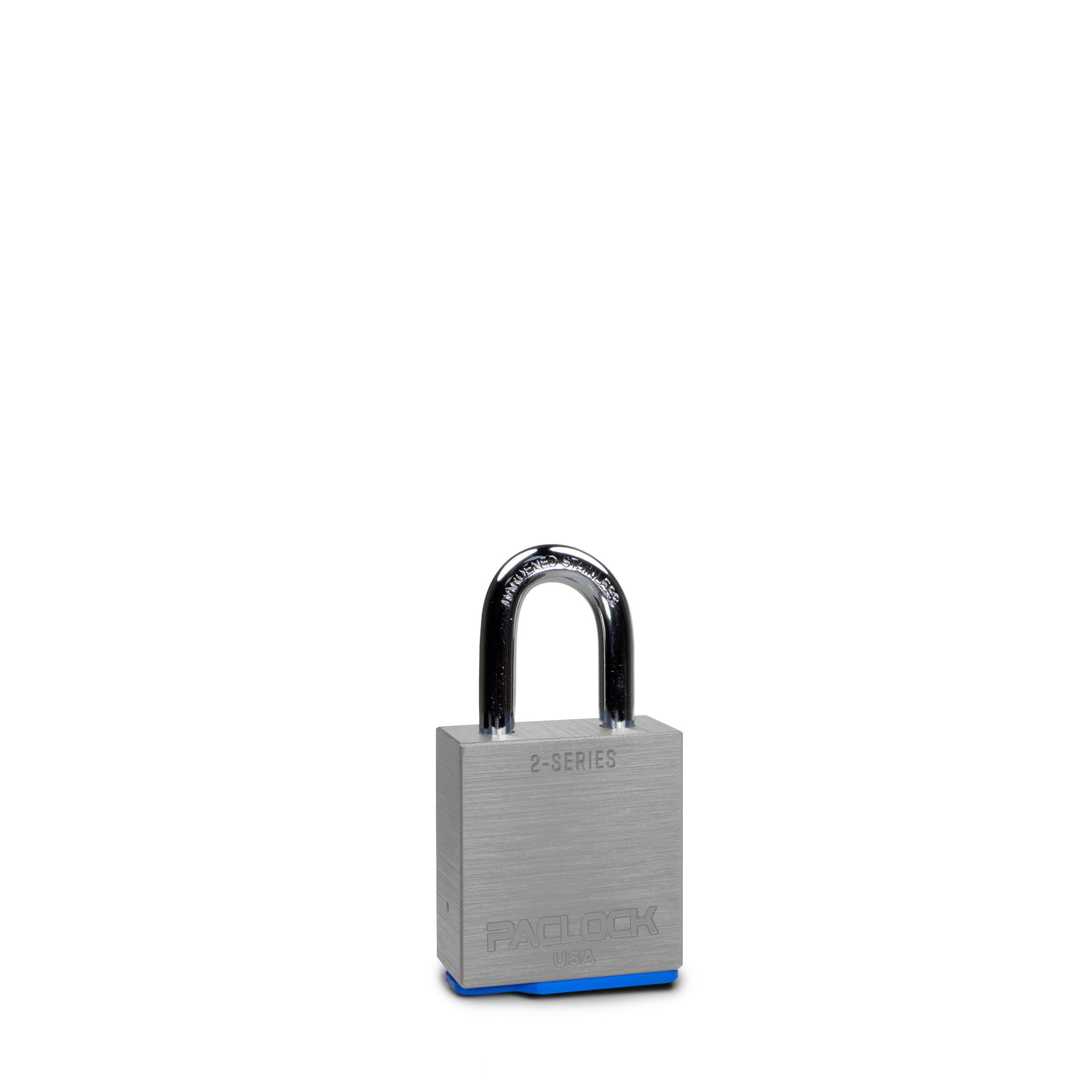 PACLOCK's UCS-2A Padlock, Buy American Act Compliant, 5/16" Diameter Hard. Stainless Steel Shackle, 1-3/16" Tall, High Performance 6-Pin Cylinder, Keyed Differently, Silver