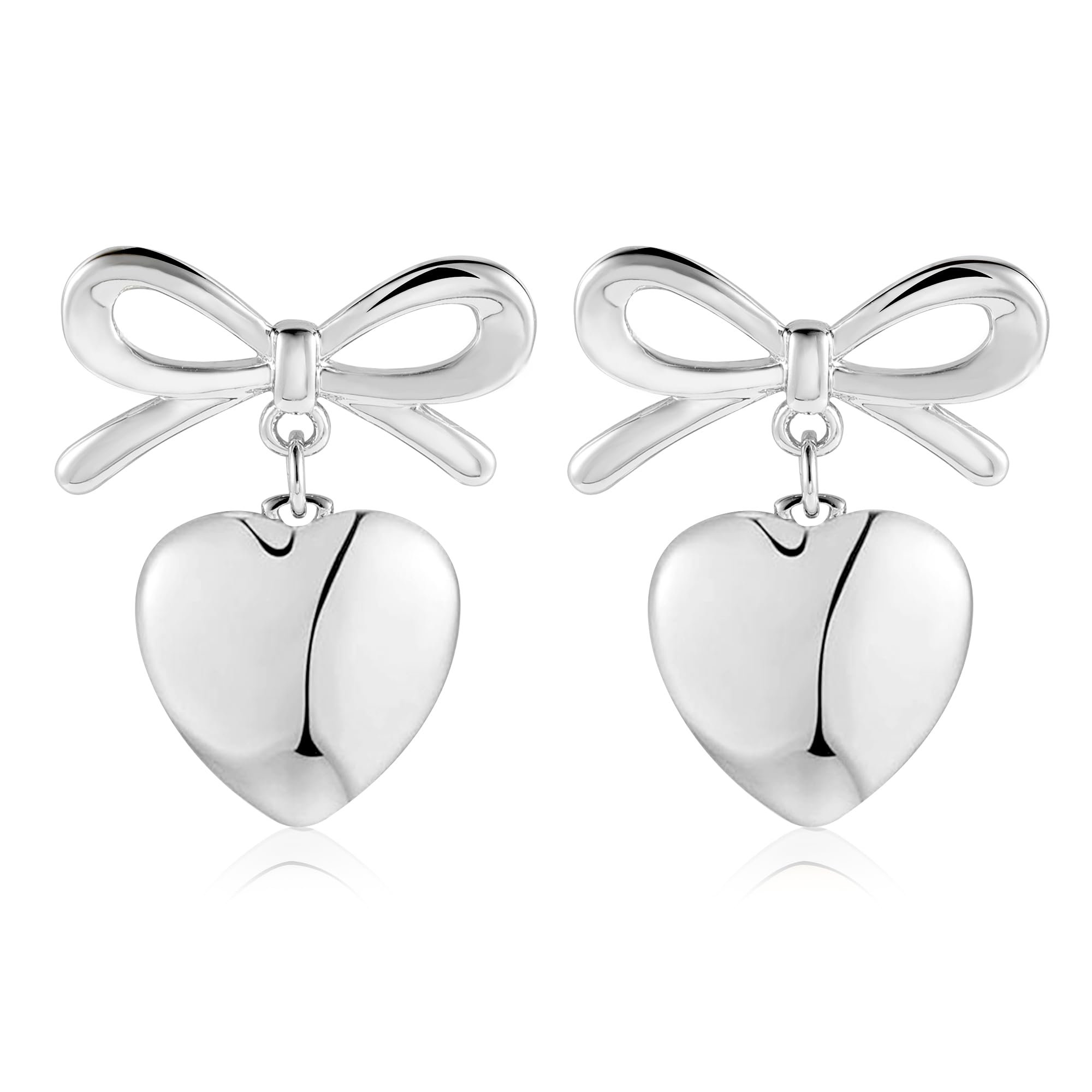 Gold Silver Heart Dangle Earrings for Women Ribbon Bow Dangle Drop Earrings for Girls Jewelry Gift