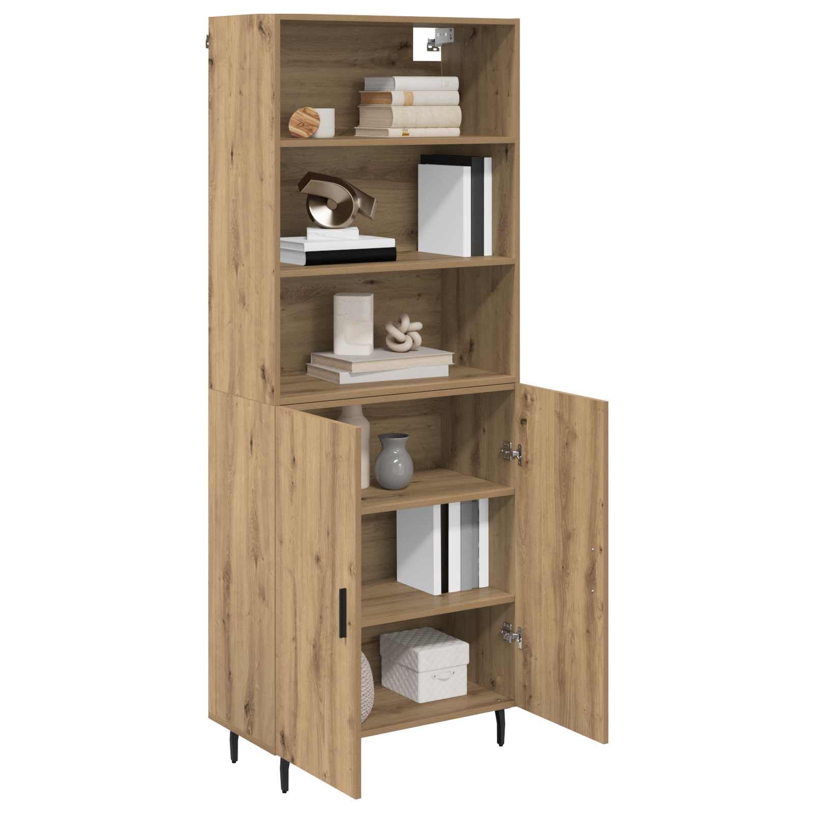 Buffet haut en bois de chêne Artisan 69,5 x 32,5 x 180 cm 2 pièces avec beaucoup d'espace de rangement pour salon, salle à manger, rangement moderne et ordre