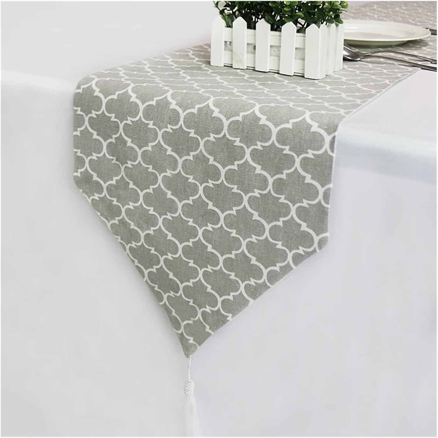 Table Runner Cotton Linen Jacquard Table Runner Cotton Table Cloth Cover with Tassels Table Runners Hotel Wedding Party Dining Table Decor(33x210cm(13x83in))